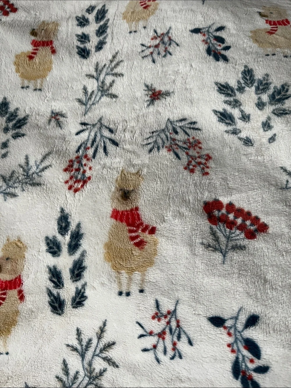 Cozy Llama Print Fleece Blanket - Red & Navy Accents